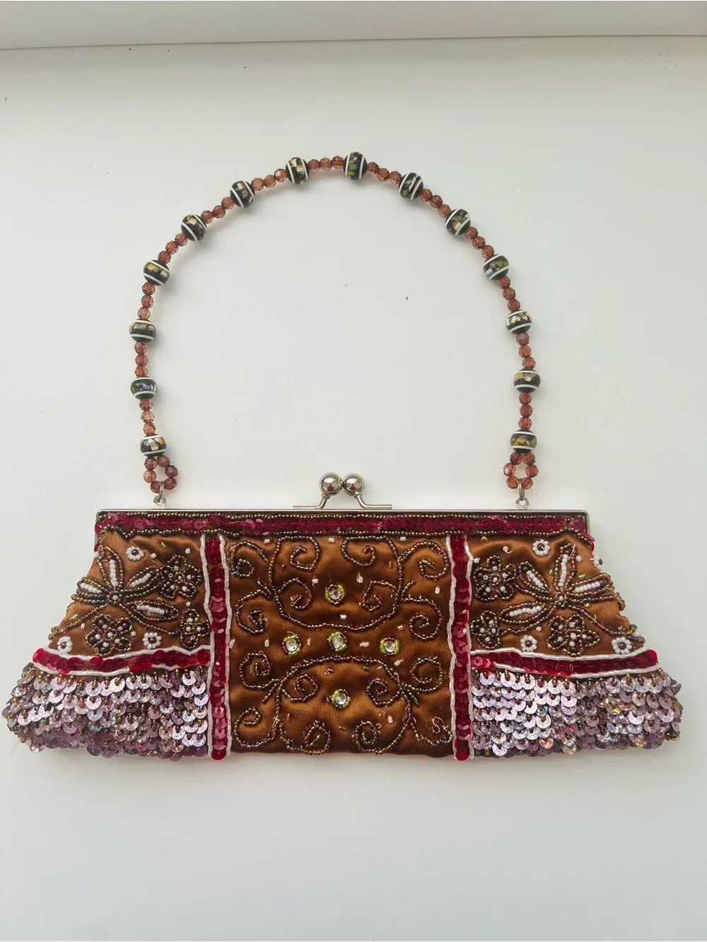 Vintage Chateau Satin Beaded Bag